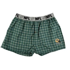 Vintage Green Bay Packers Shorts Womens XL Green NFL Football Plaid Boxer 90s‎